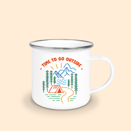 Tasse émaillé Randonnée bord argenté