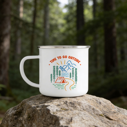 Tasse émaillé Randonnée bord argenté