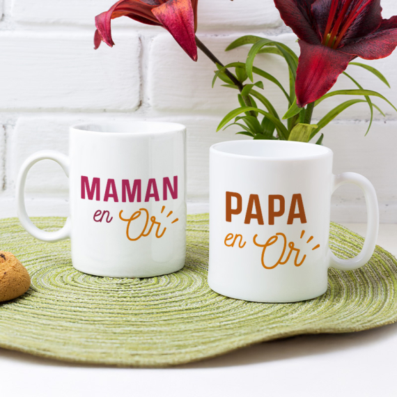 mugs papa et maman en or