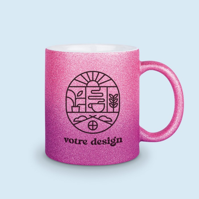 mug paillettes rose personnalisé