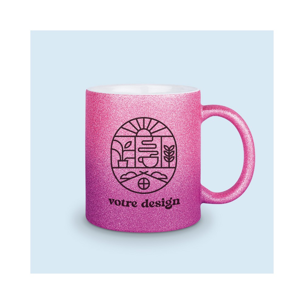 mug paillettes rose personnalisé