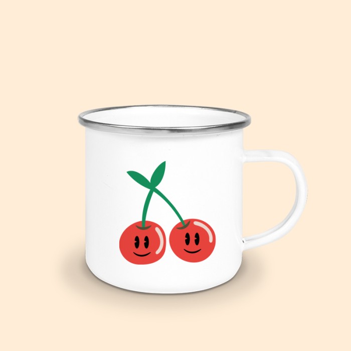 mug émaillé argent cerise