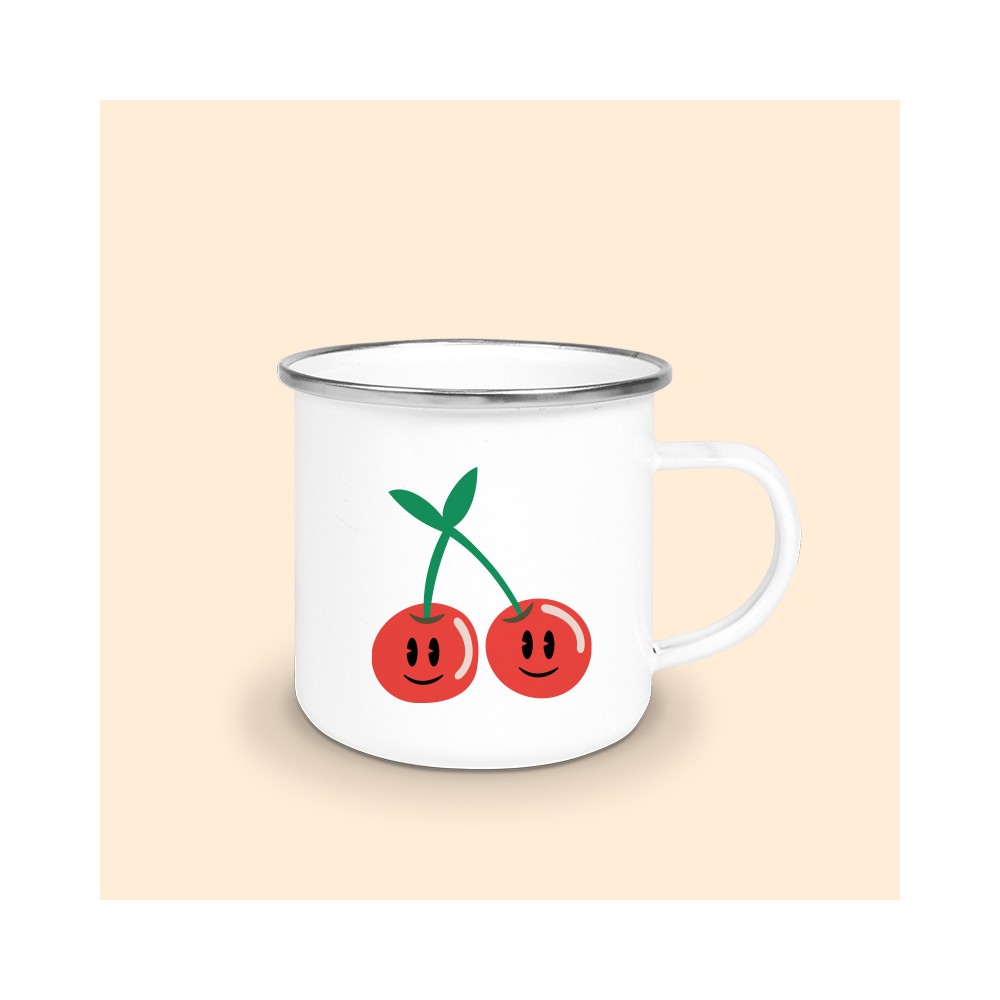 mug émaillé argent cerise