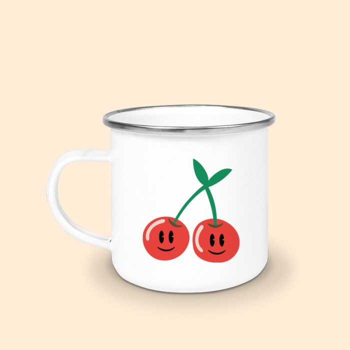 tasse émailléé argent cerise