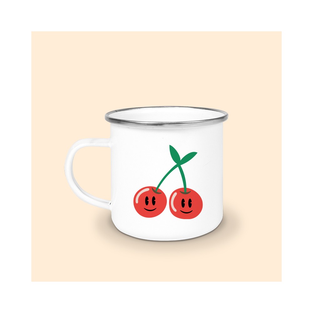 tasse émailléé argent cerise