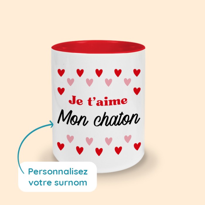 mug rouge je t'aime personnalisé