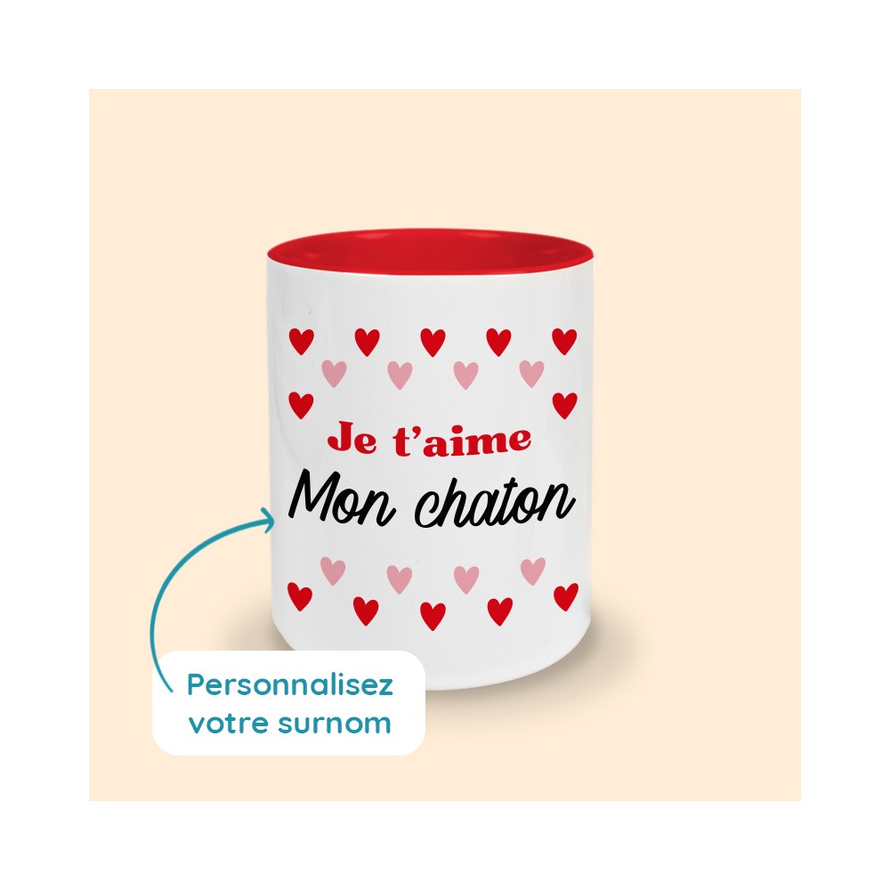 mug rouge je t'aime personnalisé
