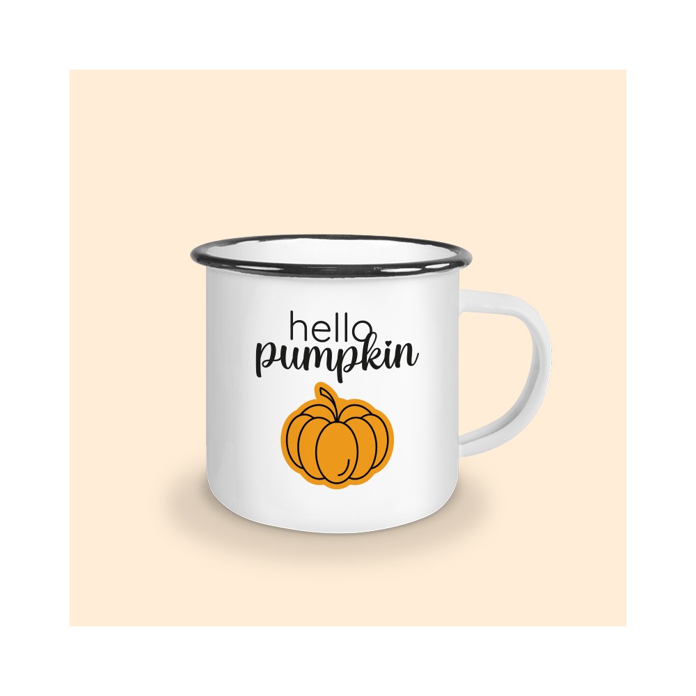 mug émaillé noir hello pumpkin