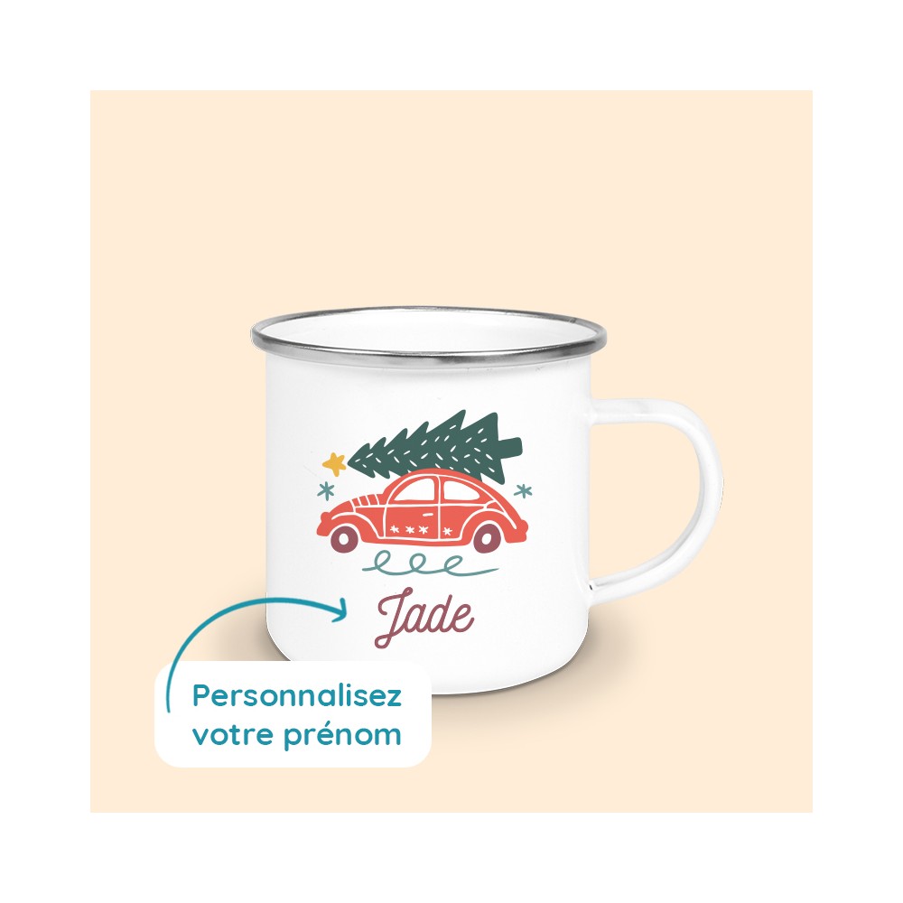 mug émaillé sapin personnalisé