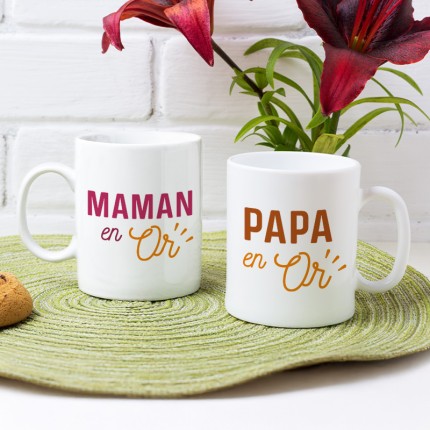 mugs papa et maman en or