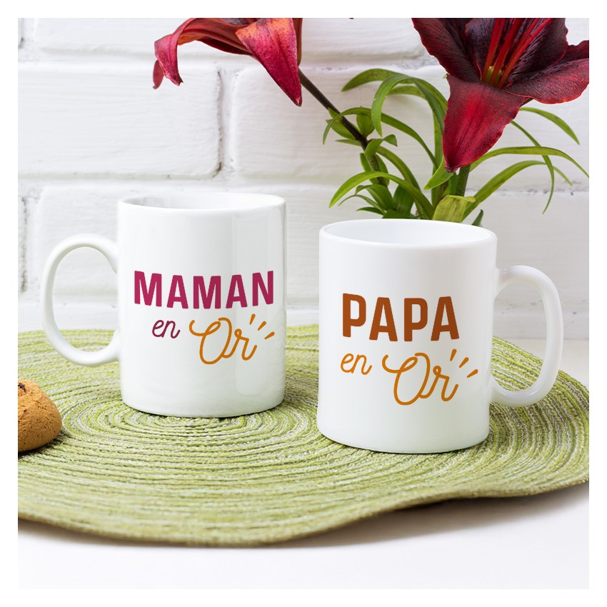mugs papa et maman en or