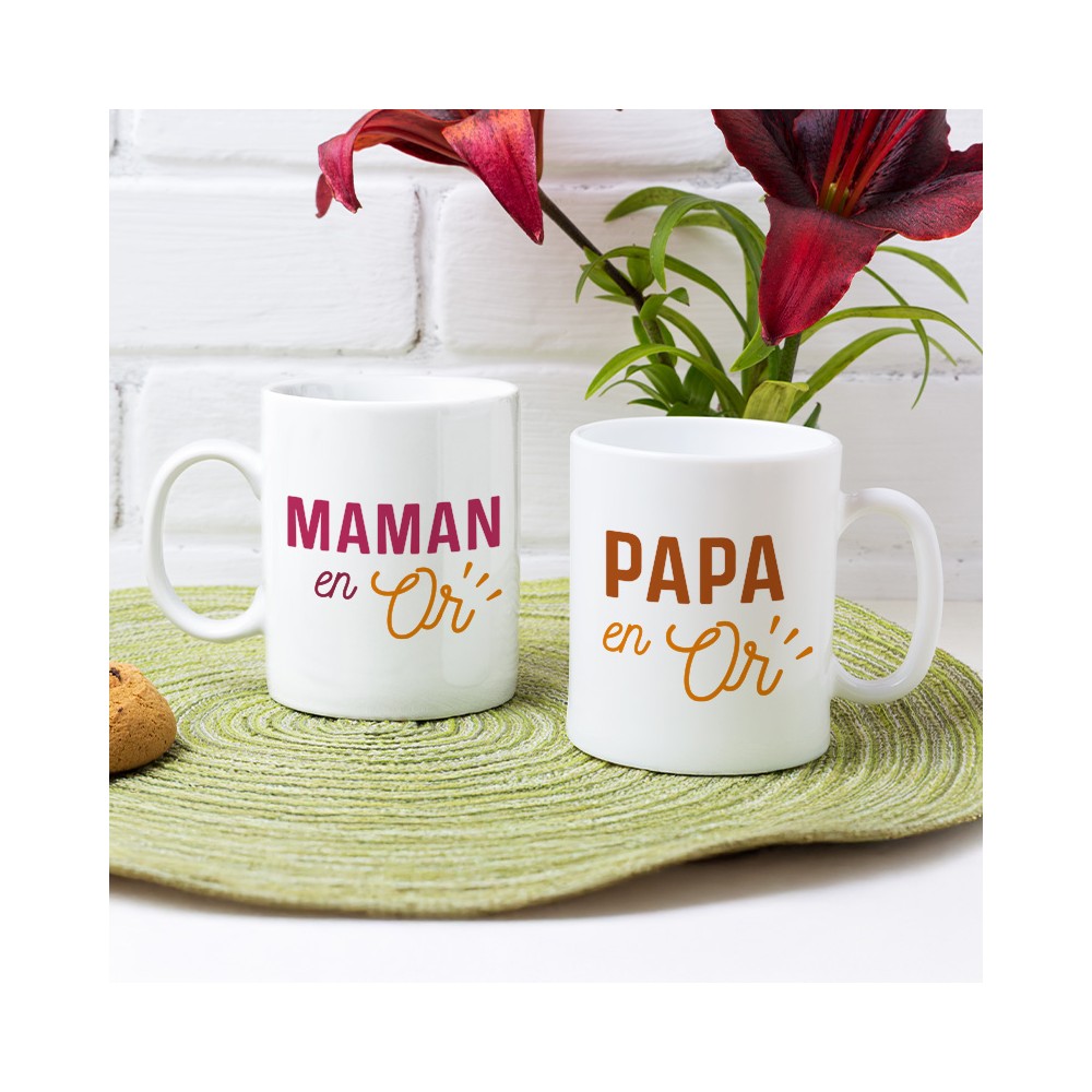 mugs papa et maman en or
