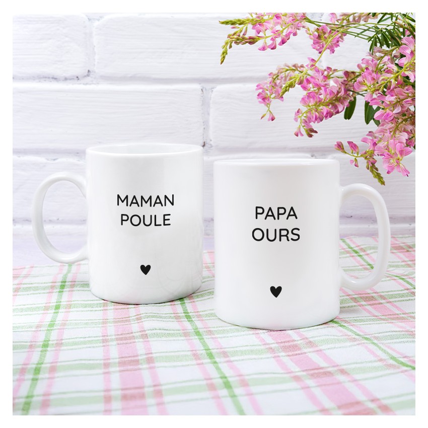 Mugs Maman Poule & Papa Ours | Mug Papa et Maman Poule