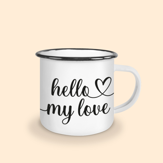 tasse émaillée hello my love