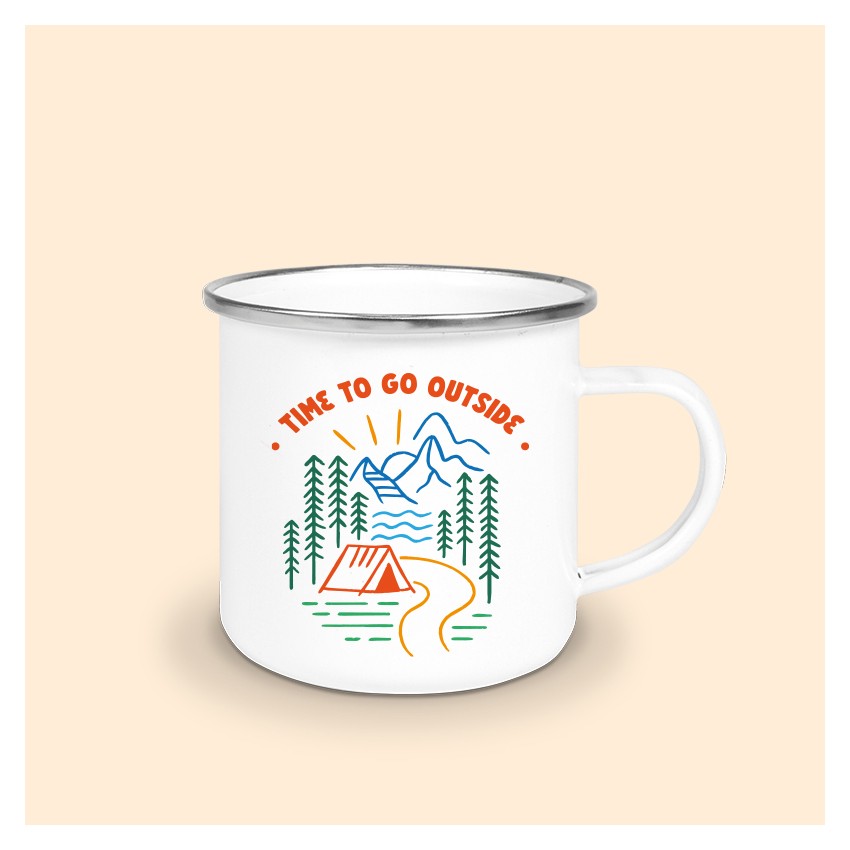 Tasse émaillé Randonnée bord argenté