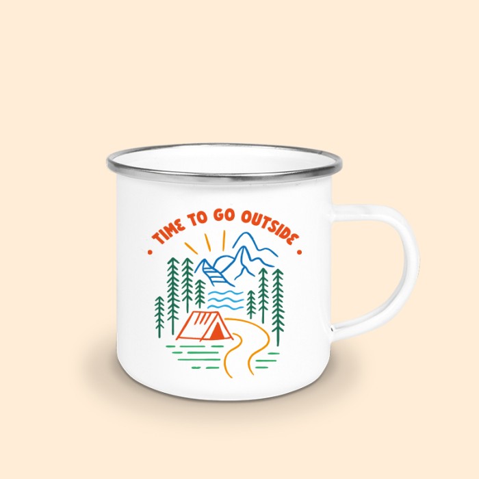 Tasse émaillé Randonnée bord argenté