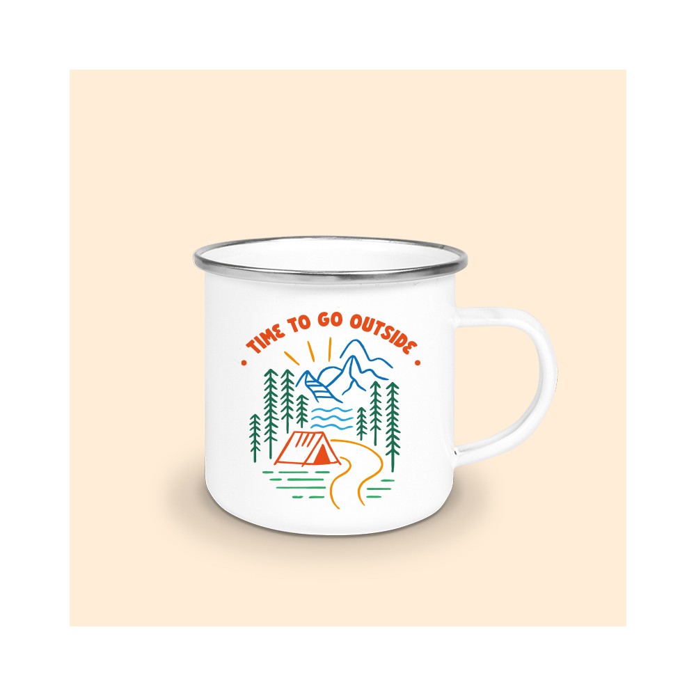 Tasse émaillé Randonnée bord argenté