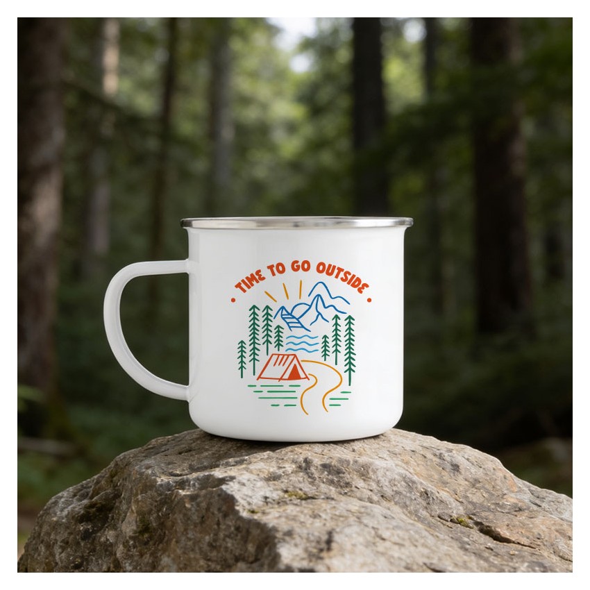 Tasse émaillé Randonnée bord argenté