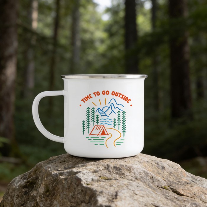 Tasse émaillé Randonnée bord argenté