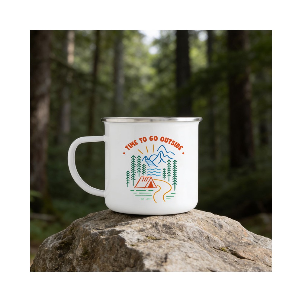 Tasse émaillé Randonnée bord argenté