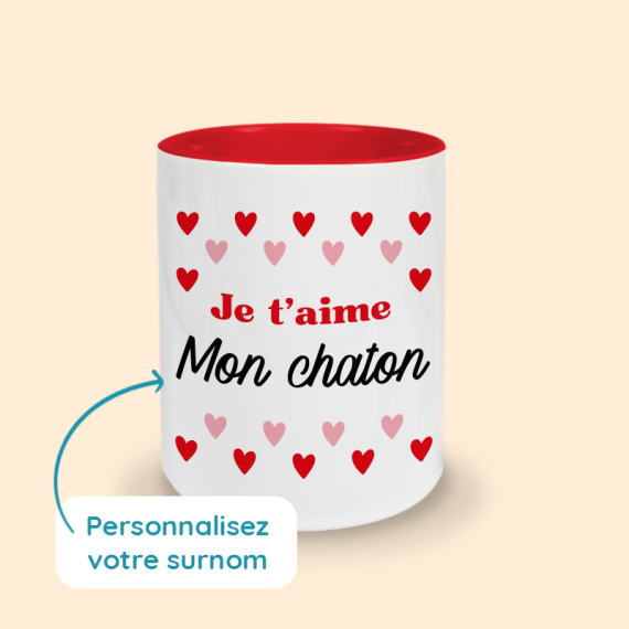 mug rouge je t'aime personnalisé