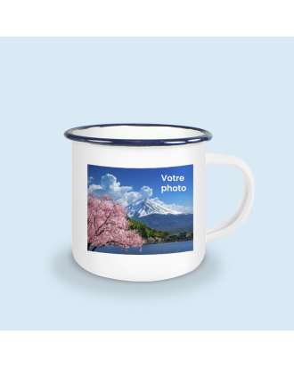 mug émaillé bleu personnalisé