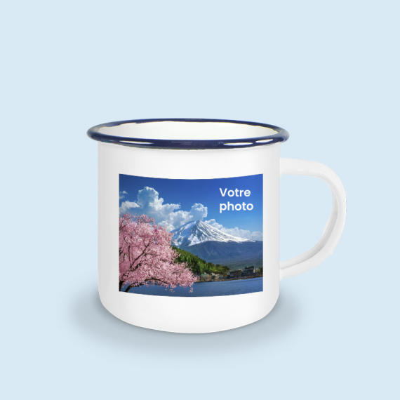 mug émaillé bleu personnalisé