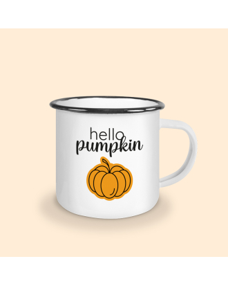 mug émaillé noir hello pumpkin