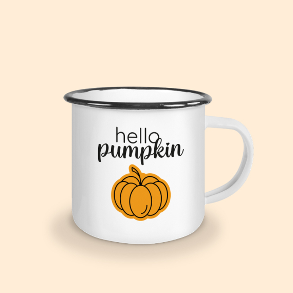 mug émaillé noir hello pumpkin