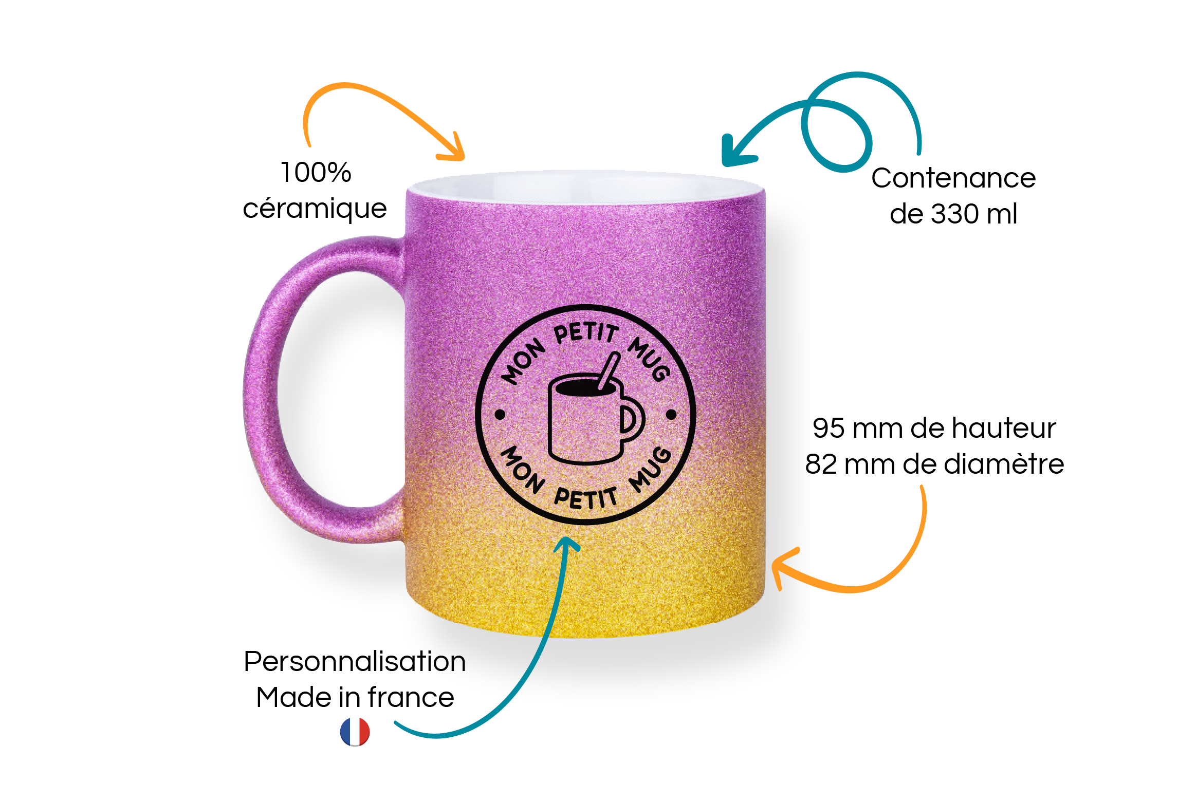 mug paillettes dégradé personnalisé
