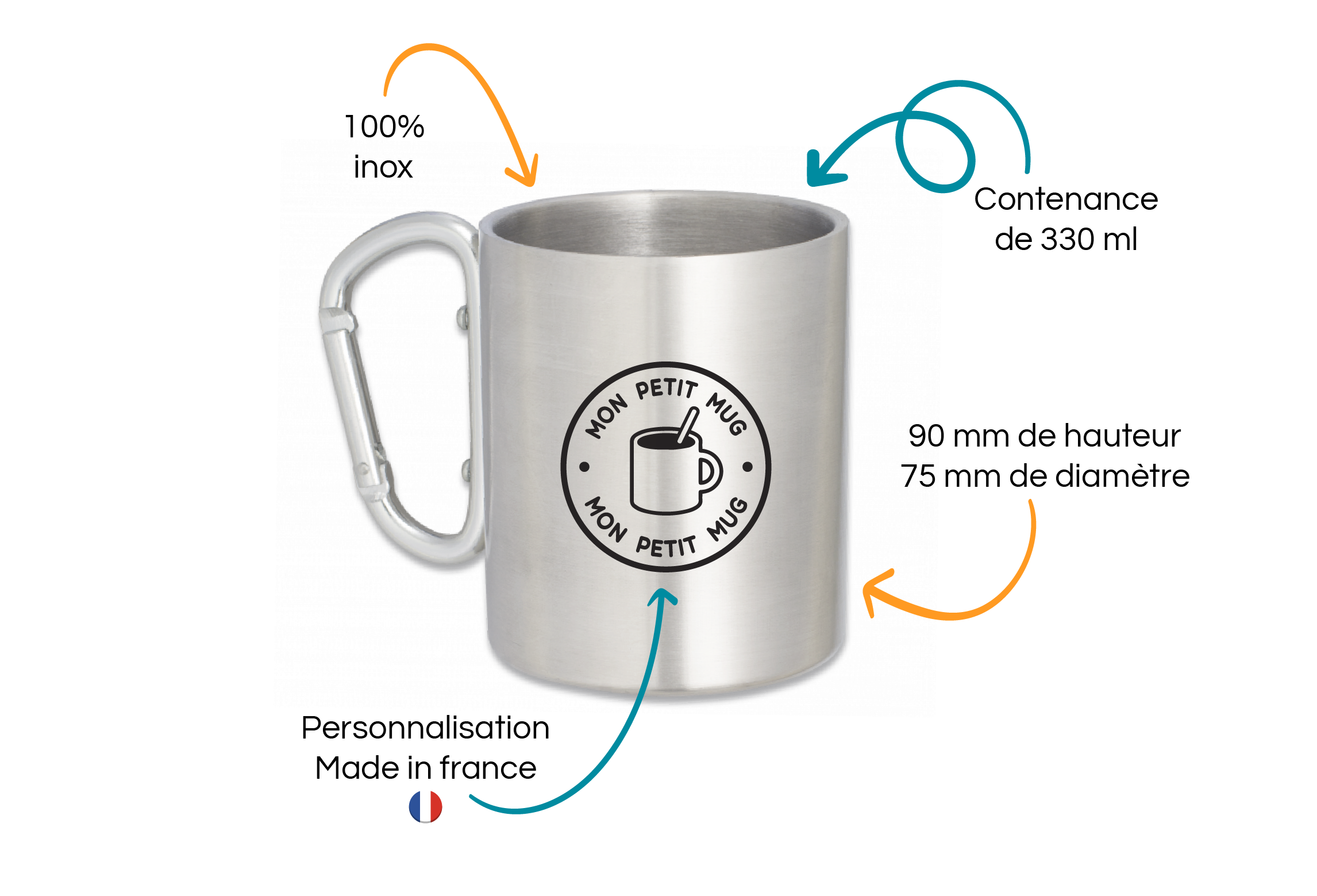 tasse inox mousqueton personnalisée
